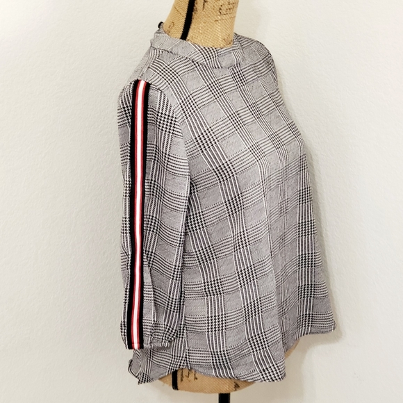 moamoa houndstooth long sleeve striped tunic blouse sz.Small E - Picture 6 of 6